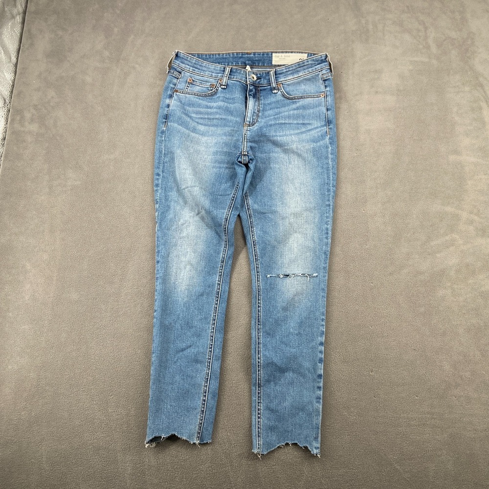 Rag & Bone Cate Mid‎ Rise Ankle Skinny Jeans Womens 28 Blue Denim Cotton Raw Hem